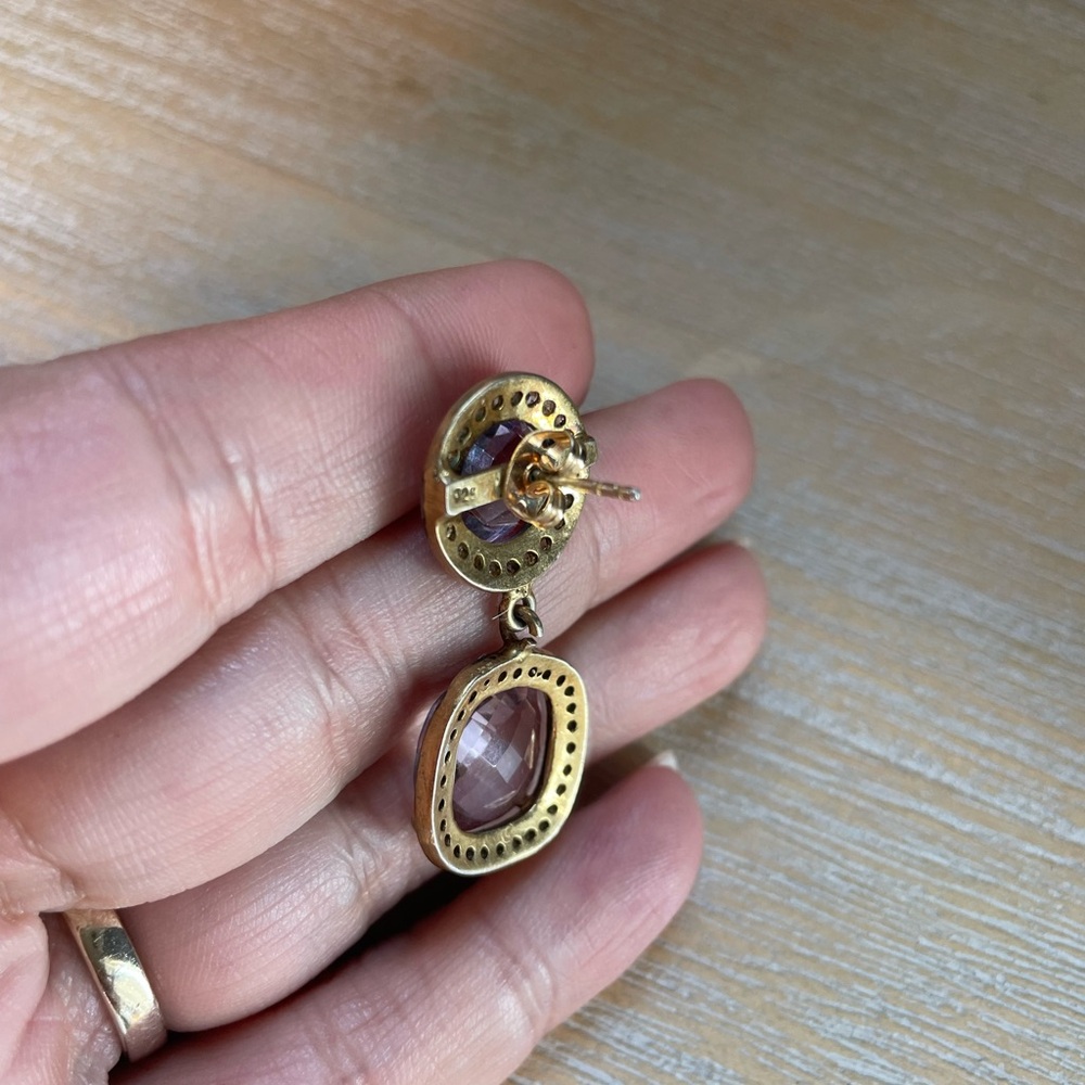 Elegant Pale Lavender and Gold Drop Earrings - Picture 5 of 5